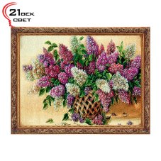 Картина из гобелена "Сирень в плетеной вазе" (55х105) M019-50х100